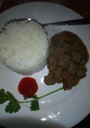 A picture of Coconut rice with liver.