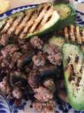 Carne con portobello y calabazas asados. 100% libre de grasa