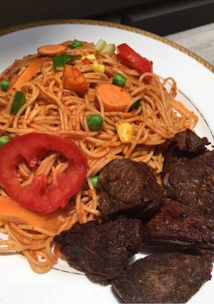 A picture of Jollof pasta.