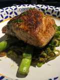 Spicy Skinned Salmon, Sautéed Asparagus and Zucchini Noodles