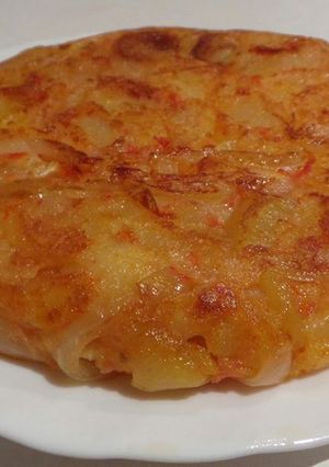 Una foto de Tortilla de Patata sin huevo #recetasdeverano