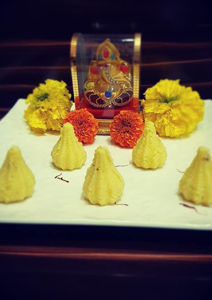 A picture of Kesar Mawa Modak.