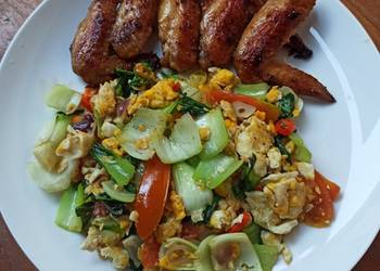 How To Serving Recipe Pan Fried Chicken Wings and Stir Fry Bok Choi with Scrambled Eggs Delicious Steady