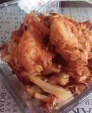 Snack de pollo y papas fritas