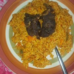 A picture of Party jollof rice and beef.