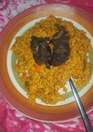 A picture of Party jollof rice and beef.