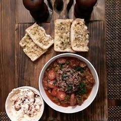 A picture of Stewed tomatoes and okra with venison.