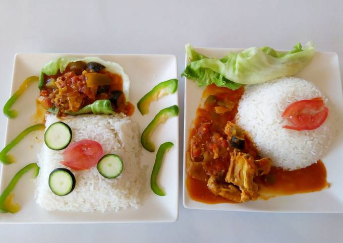 Boiled Rice with Chicken Curry Stew