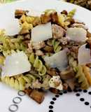 Espirales con champiñones, carne y queso fresco🍄
