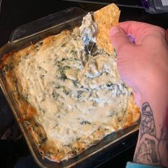 A picture of Homemade spinach artichoke dip.