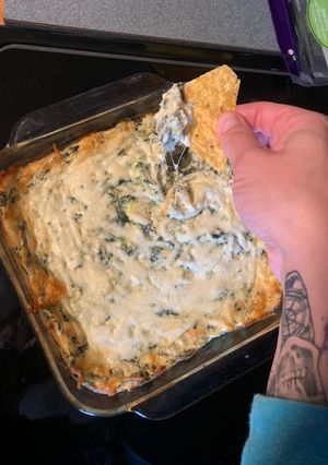 A picture of Homemade spinach artichoke dip.
