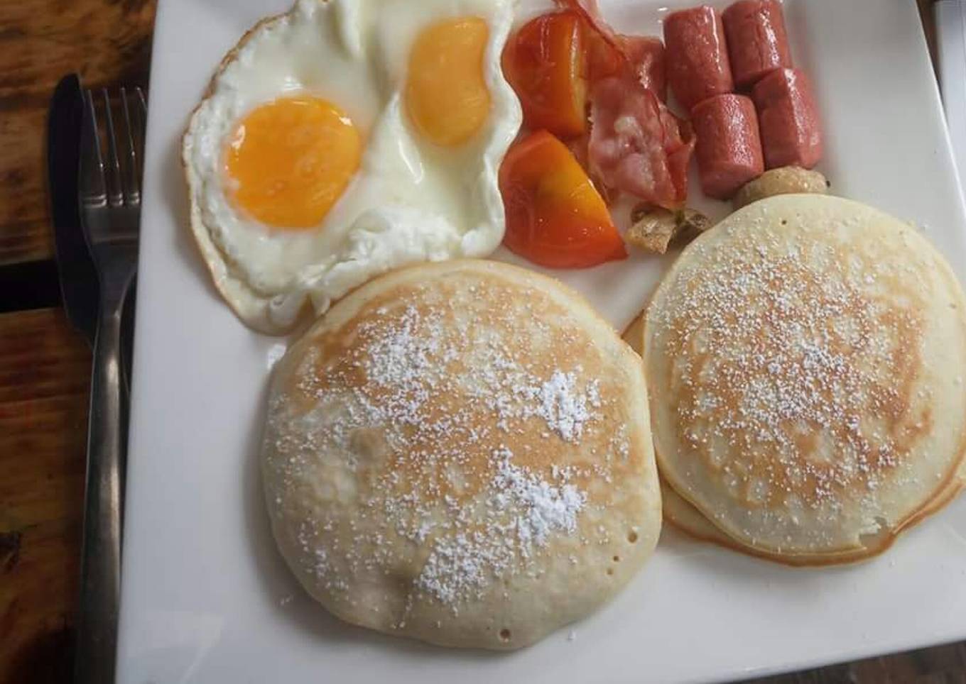 Pancake with sausage and egg