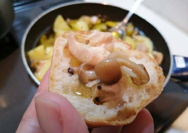 Resep Chicken Mushroom and Potato Ajijo, makanan pas untuk Weekend, Sempurna