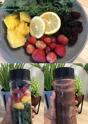 Foto resep Healthy Juice: Kale, Nanas, Lemon, Strawberry, Blackberry