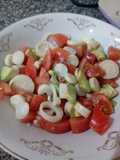 Ensalada de palta tomate y palmitos con vinagreta de mostaza