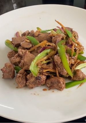 A picture of Chicken Livers Stir Fried With Ginger.