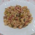 Arroz con verduras y tacos de bacon y jamón