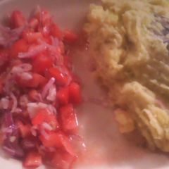 A picture of Mashed matoke with kachumbali.