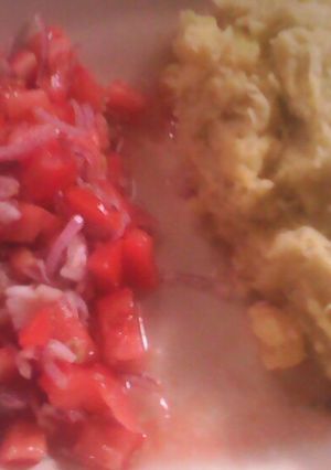 A picture of Mashed matoke with kachumbali.