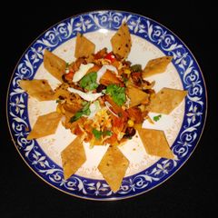 A picture of Mexican Bhel with Leftover Roti Nachos.