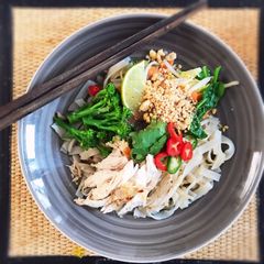 A picture of Asian Chicken with Rice Noodles.