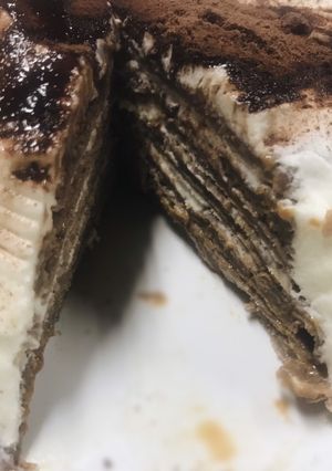 Una foto de Torre de panqueques de chocolate