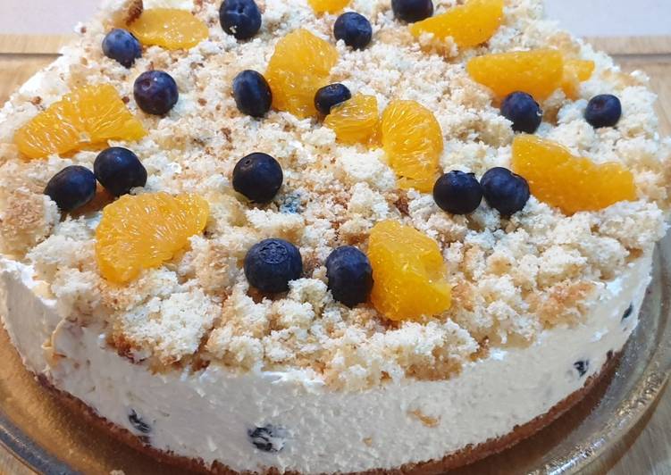 Tarta de queso con arándanos y mandarina