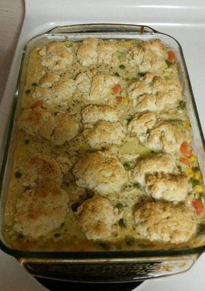 A picture of Workday chicken and biscuits casserole.