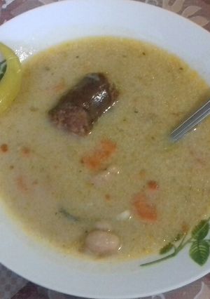 Bableves füstölt kolbásszal recept fotója