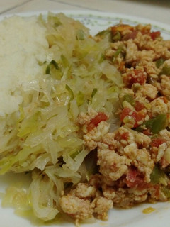 A picture of Ugali, streamed cabbage and fried eggs.#festival contest#Mombasa.