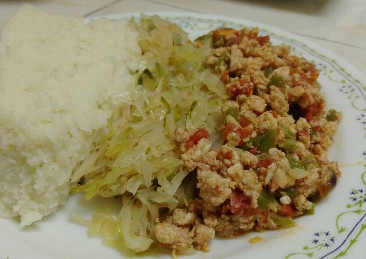 Ugali, streamed cabbage and fried eggs.#festival contest#Mombasa