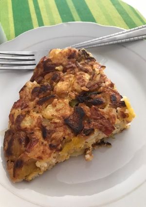 Una foto de Torta de arroz y plátano amarillo