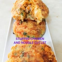 A picture of Stuffed chicken and noodle cutlet !.