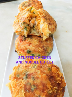 A picture of Stuffed chicken and noodle cutlet !.