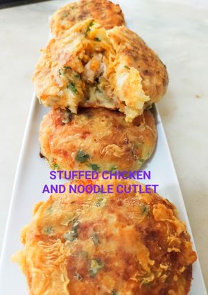 A picture of Stuffed chicken and noodle cutlet !.