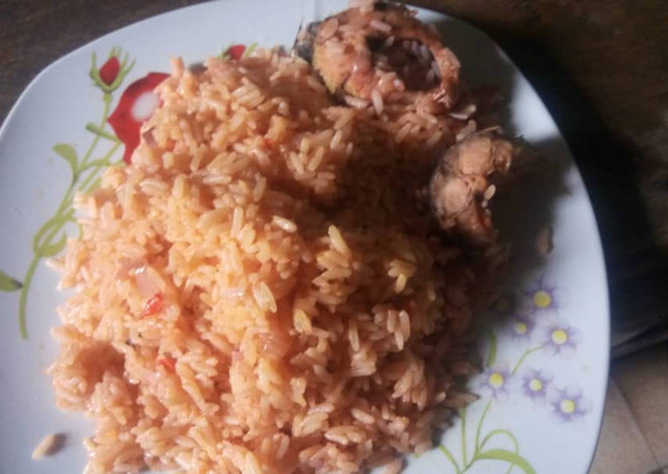 Jollof rice with boiled fish