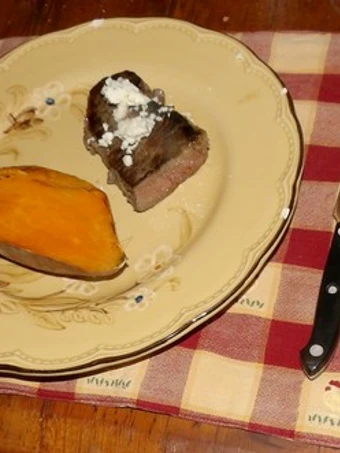 Easy Way Prepare Recipe Sous Vide Strip steak with baked Sweet Potato that is  Makes Drooling, So Delicious}