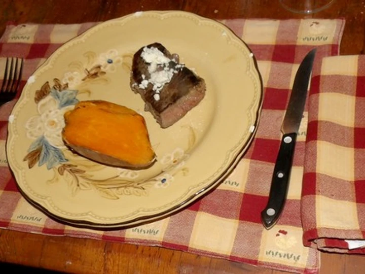 Easy Way Prepare Recipe Sous Vide Strip steak with baked Sweet Potato that is  Makes Drooling, So Delicious}