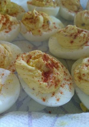 A picture of Bacon ranch deviled eggs.