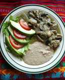 Bistec en salsa verde con champiñones