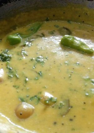 A picture of Stuff veg in besan with besan kadhi.