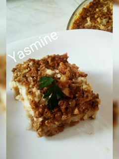 صورة لوصفة غراتان البطاطا بوري purée واللحم المرحي بزاف بنين😋