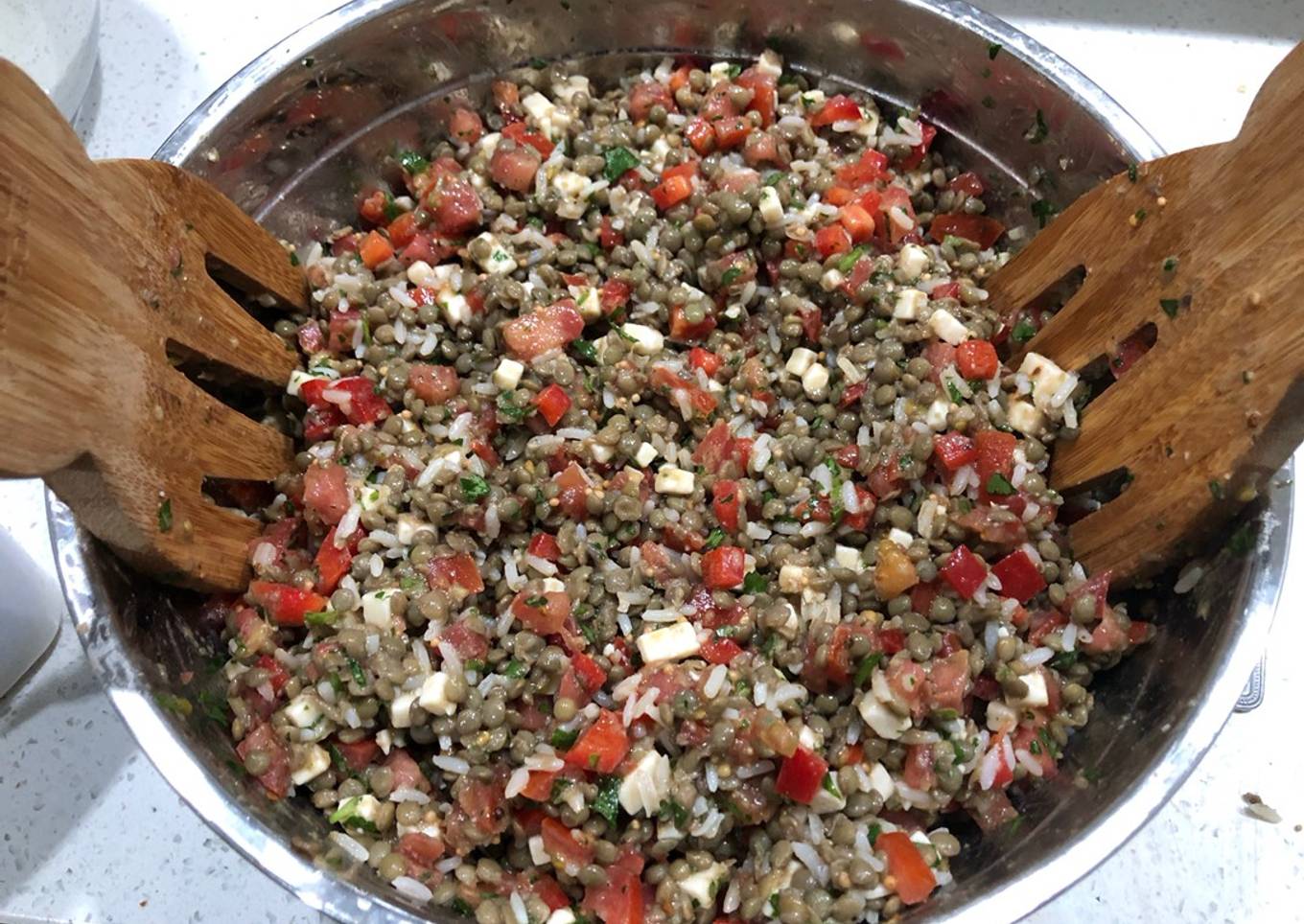 Ensalada de lentejas con queso de cabra