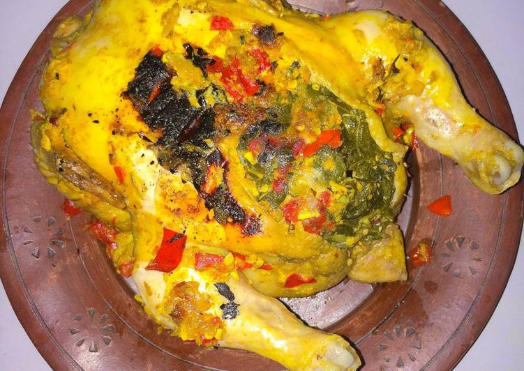 Resep 9# Ayam Betutu Panggang isi Daun Singkong, Sempurna