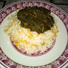 A picture of Carrot rice& African spinach soup.