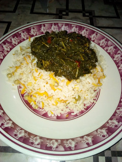 A picture of Carrot rice& African spinach soup.