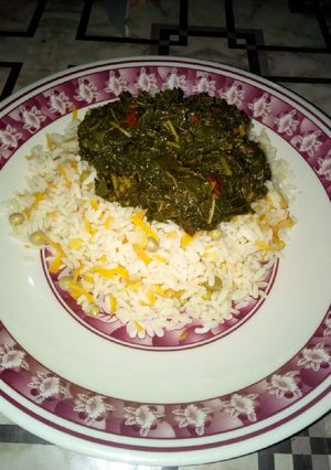 A picture of Carrot rice& African spinach soup.
