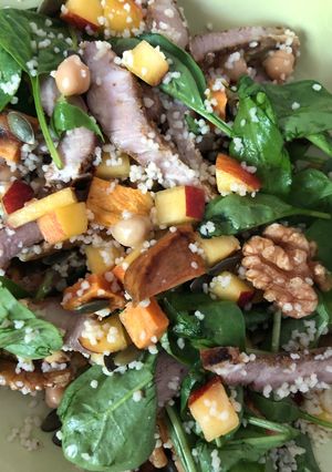 A picture of Nectarine, Spinach and Spare Ribs Salad.
