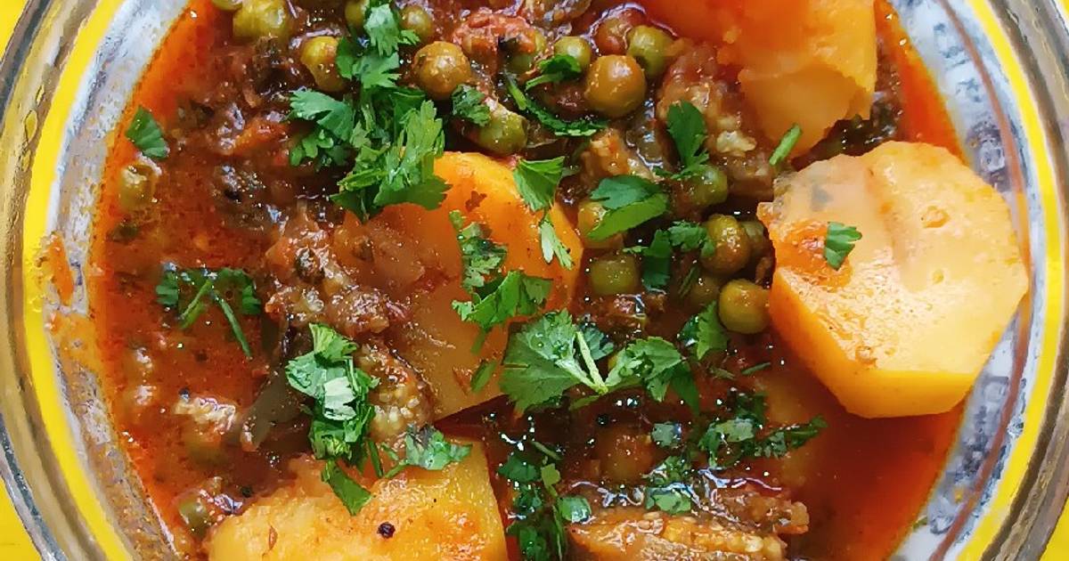 Peas Potato and Brinjal Curry Recipe by Sangita Vyas Cookpad