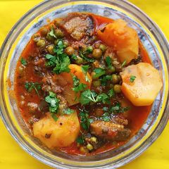 A picture of Peas Potato and Brinjal Curry.